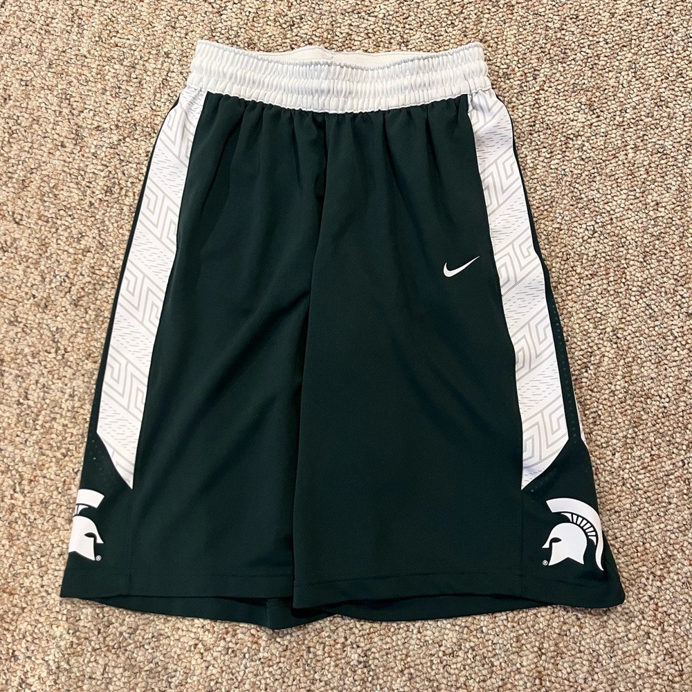 Nike Dark Green and White Michigan State Athletic Shorts
